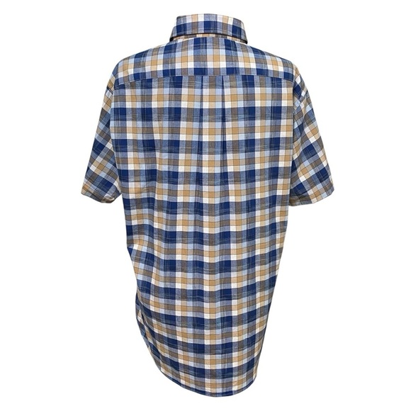 Tie Bar Blue Brown Plaid Trim Fit Short Sleeve Button Down Shirt Medium NWT - Picture 3 of 7